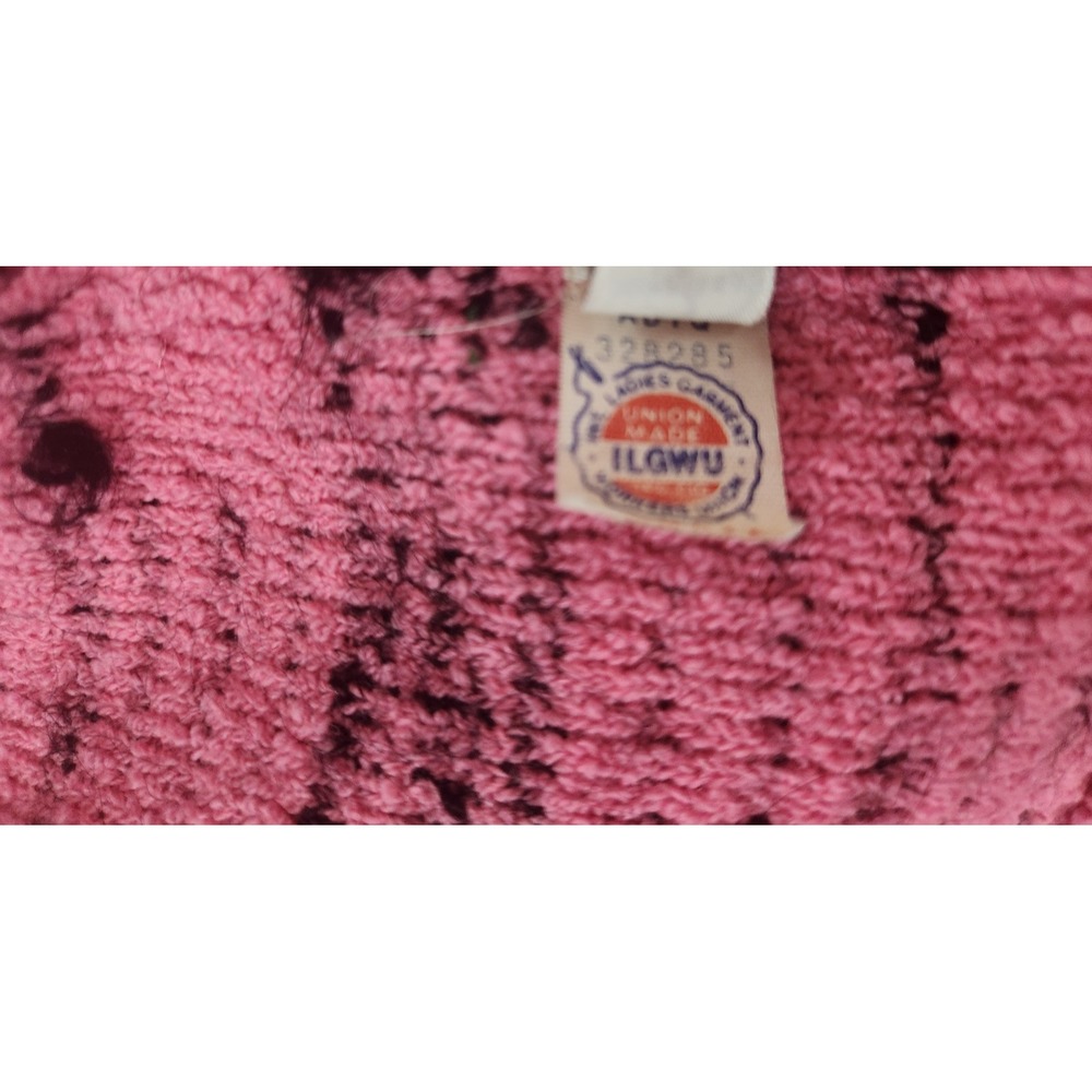Adolpho Pink and Black Wool Plaid Jacket Gold Buttons Vtg Sweater Med Union Made - Picture 12 of 16